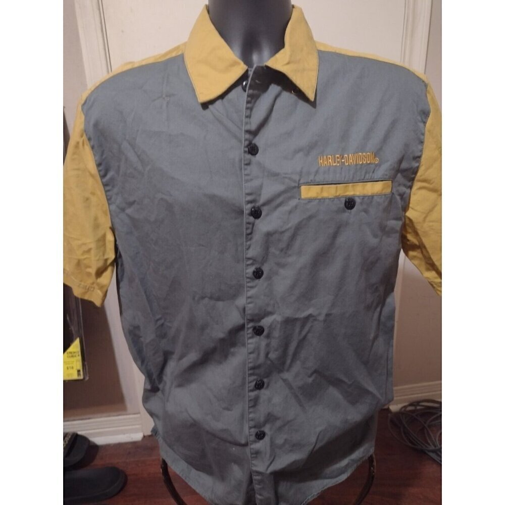 Men's Harley Davidson Gray Gold Milwaukee Wisconsin Logo S/S Button Shirt Medium - Picture 1 of 10